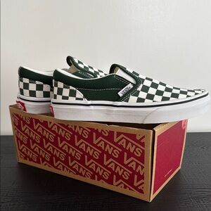 Vans Classic Green and White Checkered Slip-Ons